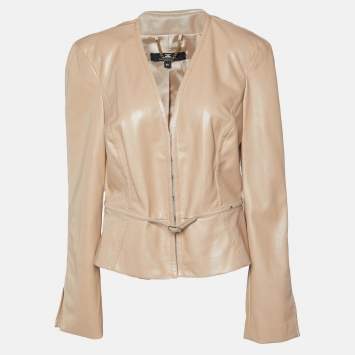 Pre Owned Elisabetta Franchi Beige Faux Leather Belt Detail Jacket L