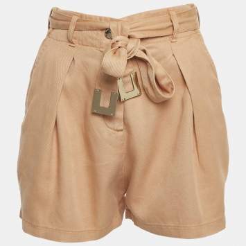 Pre Owned Elisabetta Franchi Beige Denim Belted Loose Fit Shorts S