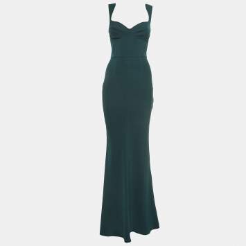 Pre Owned Elisabetta Franchi Dark Green Crepe Red Carpet Gown S