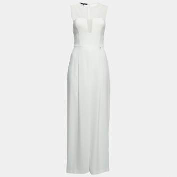 Pre Owned Elisabetta Franchi White Crepe Sleeveless Corset Jumpsuit S