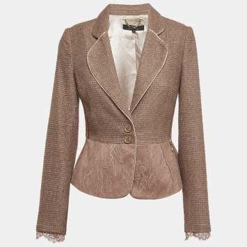 Pre Owned Elisabetta Franchi Dusty Pink Tweed and Lace Blazer S