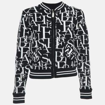 Pre Owned Elisabetta Franchi Black/White Patterned Knit Bomber Jacket S