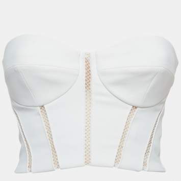 Pre Owned Elisabetta Franchi White Crepe Strapless Padded Crop Top S