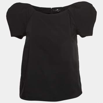Pre Owned Elisabetta Franchi Black Stretch Nylon Short Sleeve Relaxed Blouse S