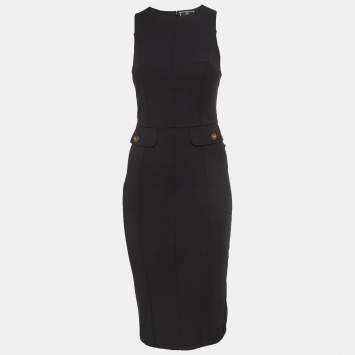 Pre Owned Elisabetta Franchi Black Crepe V-Neck Sheath Dress M