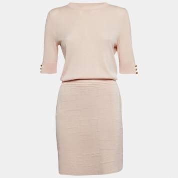 Pre Owned Elisabetta Franchi Pink Knit Short Dress M