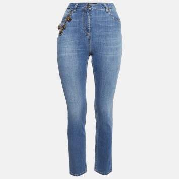 Pre Owned Elisabetta Franchi Blue Denim Chain Embellished Jeans M Waist 29"