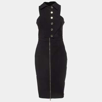 Pre Owned Elisabetta Franchi Black Stretch Crepe Zipper Midi Dress M