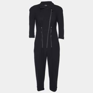 Pre Owned Elisabetta Franchi Black Crepe Zip Detail Jumpsuit S