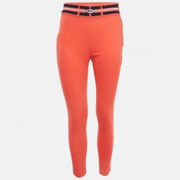 Pre Owned Elisabetta Franchi Orange Applique Denim Skinny Jeans M Waist 28"
