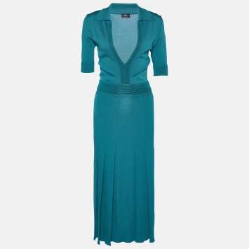 Pre Owned Elisabetta Franchi Green Knit Midi Dress S