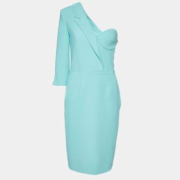 Pre Owned Elisabetta Franchi Green Crepe One-Shoulder Corset Dress M