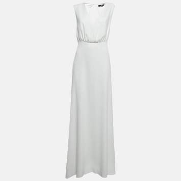 Pre Owned Elisabetta Franchi White Crepe Back Open Maxi Dress M