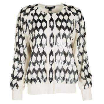 Pre Owned Elizabeth & James Cream Silk Sequin Embellished Track Jacket S