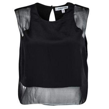 مملوكة مسبقًا Elizabeth and James Black Silk Sheer Panel Detail Crop Top M