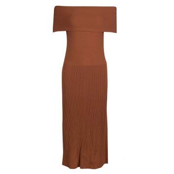 Pre Owned Elizabeth & James Brown Ribbed Knit Off Shoulder Marbella Dress S
