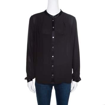 مملوكة مسبقًا Elizabeth & James Black Crepe Satin Trim Detail Long Sleeve Blouse S