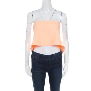 Pre Owned Elizabeth & James Sunwashed Orange Ponte Knit Strapless Addilyn Crop Top S