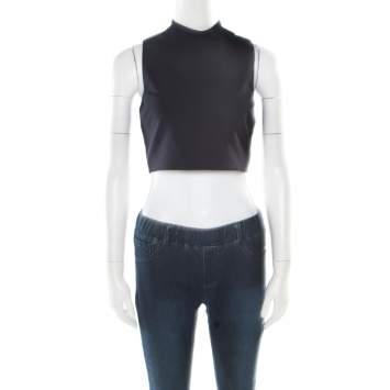Pre Owned Elizabeth & James Navy Blue Stretch Ponte Knit Avita Crop Top S