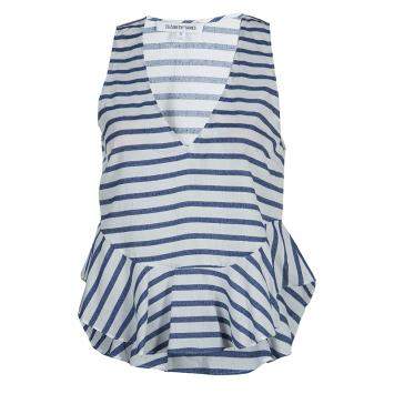 Pre Owned Elizabeth and James White and Blue Striped Peplum Top S