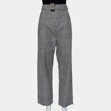Pre Owned Ellery Monochrome Wool High Rise Kool Aid Belted Trousers M