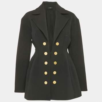 Pre Owned Ellery Black Gabardine Button Detail Coat S