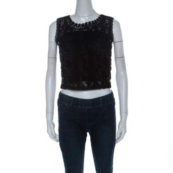 Pre Owned Emanuel Ungaro Ombre De La Nuit Vintage Black Lace Sleeveless Cropped Blouse M 