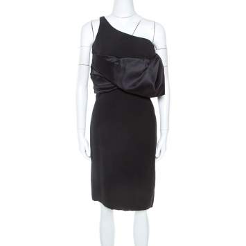 Pre Owned Emanuel Ungaro Black Silk Exaggerated Ruffle Shoulder Dress M