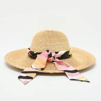Pre Owned Emilio Pucci Beige Straw Bucket Hat