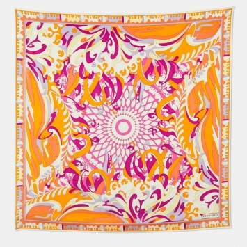 Pre Owned Emilio Pucci Orange/Pink Iride Print Silk Scarf