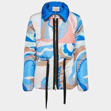 Pre Owned Emilio Pucci Blue Fluilio Print Nylon Down Jacket S