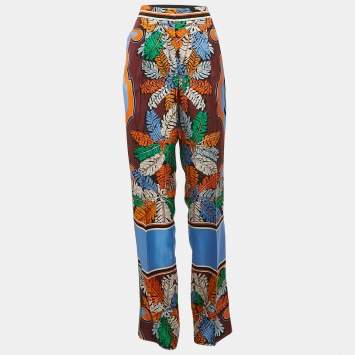 Pre Owned Emilio Pucci Multicolor Leaf Print Silk Tapered Trousers S