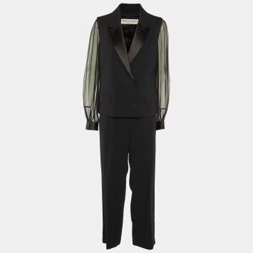 Pre Owned Emilio Pucci Black Crepe Double Breasted Pant Suit L