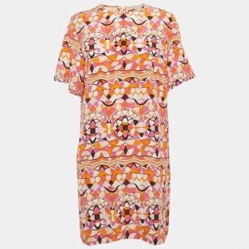 Emilio Pucci Pink & Green Wave Jacquard Shift Dress M Emilio