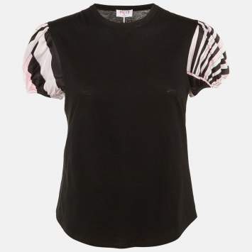 مملوكة مسبقًا Pucci Black Cotton & Satin Puff Sleeve T-Shirt M
