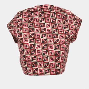 Pre Owned Emilio Pucci Multicolour Geometric Print Cotton Tie Up Top S