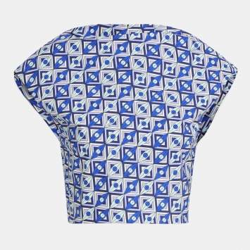 Pre Owned Emilio Pucci Blue Printed Cotton Tie-Up Crop Top S