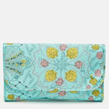 Pre Owned Emilio Pucci Green/Multicolor Conchiglie Print Fabric Pouch