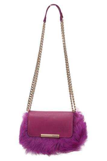 Pre Owned Emilio Pucci Fuchsia Fur and Leather Mini Newton Chain Shoulder Bag