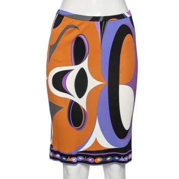 Pre Owned Emilio Pucci Archivio Multicolor Printed Jersey Skirt M