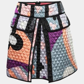 Pre Owned Emilio Pucci Multicolor Printed Satin Quilted Mini Skirt S