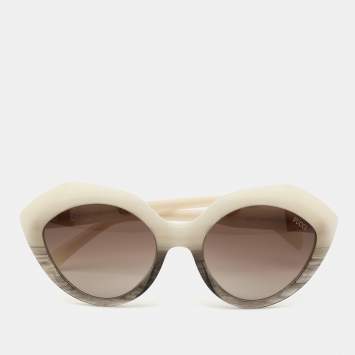 Pre Owned Emilio Pucci Cream/Brown Gradient EP0041 24K Cat-Eye Sunglasses