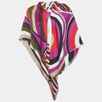 Pre Owned Emilio Pucci Multicolor Printed Silk Triangle Scarf