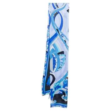 Pre Owned Emilio Pucci Blue Abstract Print Silk Scarf