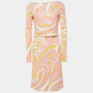 Pre Owned Emilio Pucci Multicolor Printed Jersey Midi Dress M