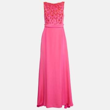 Pre Owned Emilio Pucci Bright Pink Silk Embellished Sleeveless Maxi Dress S