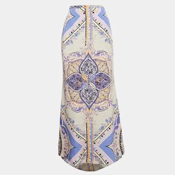 Pre Owned Emilio Pucci Purple/Cream Printed Silk Maxi Skirt M