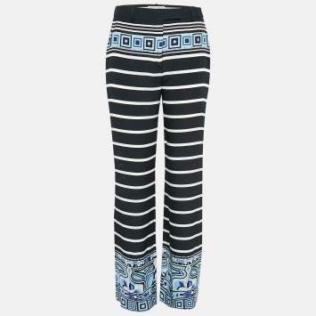 Pre Owned Emilio Pucci Multicolor Printed Silk Wide Leg Pants M