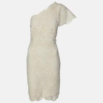 Pre Owned Emilio Pucci Cream Lace One Shoulder Dress M