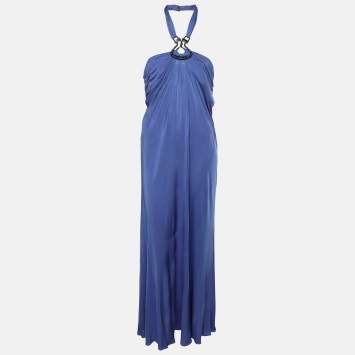 Pre Owned Emilio Pucci Light Ultramarine Silk Maxi Dress M